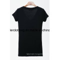 V Neck with Embroidery Fashion Wholesale Cotton Girl T-Shirt